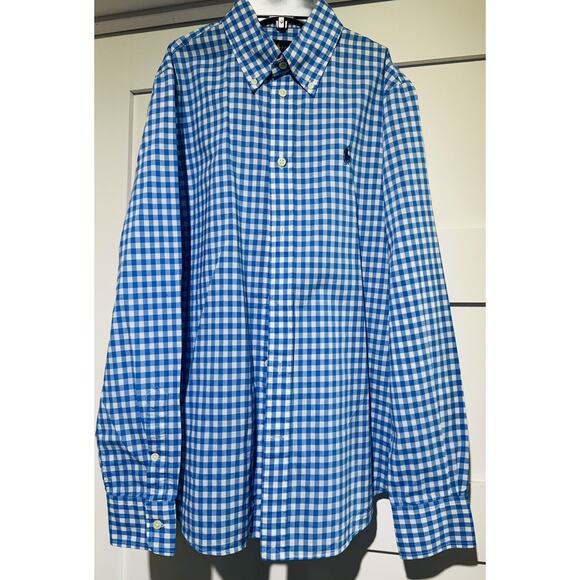 Ralph Lauren Classic Preppy Blue Gingham Check Button Down Boys Size 8 Slim - Picture 1 of 8